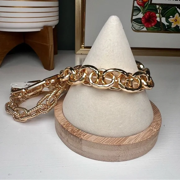 Natasha Chunky Gold Chain Bracelet Trio Stack Modern Bold Glam Fashion Forward - Picture 5 of 7